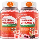 Vitamine liposomique C 1000mg Gommies remplies pour adultes et enfants 9+, 1660mg Mélange avec/Echinacea, Elderberry, D3, Zinc, Fer, Bioflavonoïde, Astaxanthine, Vitamine naturelle biologique à croquer C, sans sucre, 2Pack