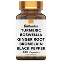tnvitamines Turmeric & Boswellia Complex (180 Kapseln) mit Ginger Root, Bromelain, & Black Pepper Extract | Joint-Ease Formel: Leistungsstarke Joint Support Supplement* | Produziert in den USA