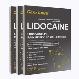 CARELAND Gel de lidocaïne Patch, 18 Compte maximum de la force Douleur Patchs pour le soulagement musculaire dans le cou genou dos et épaules Patch de numération sans parfum pour les nerfs apaisants, les articulations