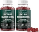 Lions Mane Mushroom Gummi für Erwachsene, 280 Count Bulk Lion's Mane Chewables, High Potency 10:1 Organic Extract beträgt 2000mg, Supplement unterstützt Mental Clarity, Focus, Mood und Brain Fog, 2 Pack