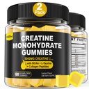Gommies monohydratées de créatine pour hommes et femmes - avec BCAA, Peptides de collagène, L-Taurine, Vitamine B12, D3, Chewables Monohydrate de créatine 5g par portion, Saveur de citron naturel, sans sucre, 2 Pack