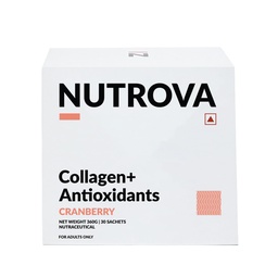 NUTROVA Collagène + Supplément antioxydants - de poudre de collagène marin pour les hommes et les femmes, augmente l'hydratation de la peau, réduit les dommages de la peau, soutient la peau saine, l'air et les ongles, canneberge, 1 count,30 portions