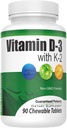 Kaubares Vitamin D3 (2.000 IU) + K2 (MK7 75mcg) | 90 Count Easy Chewable Tablets für höchste Absorption | Nutzen Herz, Knochen, Haut, Zahngesundheit, Regulate Immunfunktion | GL Nutrition