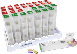 Medcenter Mensuel Pill Box Organizer, 4 fois par jour, extra grand 31 cas de pilules quotidiennes avec des compartiments pour les vitamines, suppléments, médicaments, 31 jours Pill Organizer