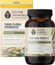 Votre Flora Probiotic Regenèse – Probiotiques non OGM avec du soja fermenté, de l'artichaut et de la chicorée pour Gut Wellness & Bowel Support – Prébiotiques, Postbiotiques, Enzymes digestifs – Alchimie vivante, 60 Pcs