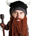 Bart Kopf Viking Pillager - Original Handgefertigte Strick Viking Horn Helm und abnehmbare geflochtene Braun/Schwarz Bart
