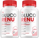 (2 Pack) Gluco Renu Supplément, GlucoRenu Capsule - Formule avancée Gluco Renu, GlucoRenu Évaluations de la force maximale, 120 Capsules