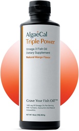 ALGAECAL Triple Power 1200mg EPA & DHA Omega 3 supplément huile de poisson, soutien cerveau, coeur, peau et os, goût de mangue d'émulsion liquide, Burp-moins, sans sucre, fabriqué aux États-Unis