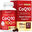 CoQ10 100mg - 240 SoftGels - 8 mois d'approvisionnement - Ubiquinone Coenzyme supplément Q10 - avec huile d'olive biologique - sans soja Co Q 10 - Fabriqué aux États-Unis