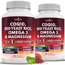 NEW AGE COQ10 200mg Riz de levure rouge 3000mg Omega 3-6-9 3000mg Complexe de magnésium 500mg Zinc Vitamine K2 D3 - Vitamines pour les femmes et les hommes avec vitamine B3, Coenzyme Q10-120 Compte