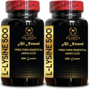 L-LYSINE 500 - Aminosäure-Vitamin-Ergänzung, Menopause Energie-Ergänzungen für Frauen, kostenlose Form Aminosäuren ergänzen, fördert Integrität der Haut und Lippen - 2 Flaschen 200 Zähler