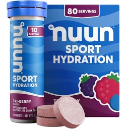 Tablettes électrolytiques Nuun Sport avec Magnésium, Calcium, Potassium, Chlorure et Sodium, Sans gluten et Vegan, Tri-Berry, 8 Pack (80 portions Total)