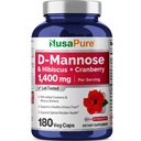 Complexe NusaPure D-Mannose 1400 mg (avec Hibiscus et Cranberry) - 180 Veggie Caps.