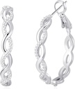 Senteria 925 Boucles d'oreilles en argent sterling Boucles d'oreilles pour femmes Boucles d'oreilles en argent torsadée légère avec boucles d'oreilles en argent hypoallergéniques de Zirconia cubique (20/30/40/50/60MM)
