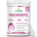 Zazzee PREGNOSITOL poudre, 6 mois d'approvisionnement, Myo-Inositol et D-Chiro-Inositol 40:1 mélange de fertilité, libre Scoop pour la posologie exacte, formule équilibrée Premium, 183 portions, végétalien, tout naturel et non-OGM
