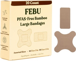 FEBU Eco-Amiendly Large Bamboo Bandages de PFAS Free Bandages pour Scrapes & Cuts