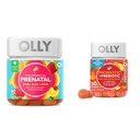 OLLY L'essentiel Prénatal Gummy Multivitamine, 30 jours d'approvisionnement (gummées), acide sucré, folique et probiotique + Gummy prébiotique, soutien digestif et santé des gummées, 500 millions d'UFC, fibre