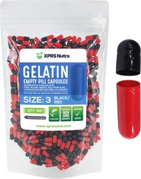 XPRS Nutra Size 3 Empty Capsules - 500 Count Empty Gelatin Capsules - Pills DIY Capsule Filling - Pure Bovine Pill Gel Caps Fillable Do-It-Yourself Vitamins and Supplements (Black/Red)