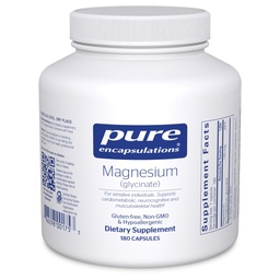 Encapsulations pures Magnésium (Glycinate) - Supplément pour soutenir le soulagement du stress, le sommeil, la santé cardiaque, les nerfs, les muscles et le métabolisme* - avec le Glycinat de magnésium - 180 capsules