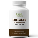 Collagène PureNature Ultra - Peptides de collagène avec 5 types I, II, III, V et X naturellement d'origine hydrolysée Collagène pour cheveux, peau, ongles et soutien articulaire - 90 capsules