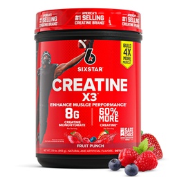 Poudre monohydratée à six étoiles en créatine, X3 (Fruit Punch) - Supplément monohydraté en poudre de créatine aromatisée pour la musculation et la performance - Supplément après entraînement pour les hommes et les femmes - 30 portions