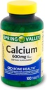 Spring Valley Calcium 600 mg, Comprimés Complément alimentaire, Santé des os, 100 Nombre +