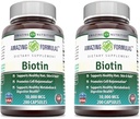 Formules étonnantes Biotine 10000 mcg Gélules Veggies (200 Count) Supplément Vitamine B7 (200 Count)