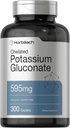 Horbäach Chelat Kalium Gluconate Supplement | 595 mg | 300 Caplets | Vegetarisch, Non-GMO, Glutenfrei