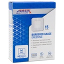 2" x 2" Dressing (1x1 Pad) AMERX Borded Gauze - Bandes adhésives - Barrière résistante à l'eau - Bordure auto-adhésive - Respirant, hypoallergénique - 15 Pads par boîte