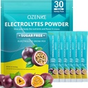 Paquets en poudre d'électrolytes, 30 bâtons Paquets d'hydratation Sans sucre, Mélange de boissons électrolytes Portables Paquets d'électrolytes pour une hydratation rapide, 0 sucre et 0 calories, Saveur de fruits Passion