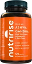 NutriRise Organic Ashwagandha Root Capsules with Black Pepper, 1300mg, Natural Stress & Mood, Thyroid, and Immune Support Supplement, Clarity, Focus & Energy, Gluten Free, 120 Count