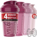 VELOMIX -4 PACK- 20 OZ Bouteilles de shaker protéinique pour les mélanges de protéines, tasses de shaker pour les shakes protéinique, petit pack de shaker, tasse de shaker, shakers pour les shakes protéinique (Berry Blend)