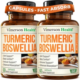 Boswellia Serrata Supplément curcuma pour le soutien conjoint et équilibre d'inflammation – Supplément boswellia curcuma avec gingembre et extrait de poivre noir pour absorption améliorée – non-OGM - 2pack