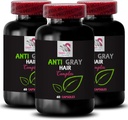 Vitamines de cheveux gris - ANTI GRAY HAIR COMPLEX - Rééveil de la couleur, Supplément de cheveux gris, Soins naturels gris, Cheveux vibrants, Luminosité des cheveux, Vivacité de la couleur, Gestion des cheveux gris 3 bouteilles 180 capsules