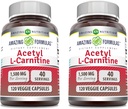 Formules étonnantes Acétyl L-Carnitine 1500 Mg par portion Capsules de légumes Supplément de non-OGM , sans gluten , Fabriqué aux États-Unis , Convient aux végétariens (120 Nombre) , Pack de 2