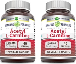 Amazing Formulas Acetyl L-Carnitine 1500 Mg Per Serving Veggie Capsules Supplement | Non-GMO | Gluten Free | Made in USA | Suitable for Vegetarians (120 Count) | Pack of 2
