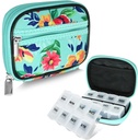Serfeymi Weekly Travel Pill Organizer Pill Case for Purse with Removable 7 Day Pill Box, Fashionable Travel Medicine Organizer Pill Container for Medicine, Vitamin, Supplement - Green 01 + Pill Box