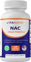 Vitamatic NAC Supplement N-Acetyl-L-Cystein (NAC) mit Milchdistel 50:1 Extrakt - Unterstützt Immun, Atmungsaktivität, Lebergesundheit, 1200 mg pro Servierung, 120 Veg Kapseln