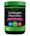 Orgaine Hydrolysed Collagen Powder + 50 Superfoods organiques pour les femmes et les hommes, 20g Herbacés Collagène avec Vitamine C, Non aromatisé - Cheveux, peau, ongles et supplément de soutien joint, Non-OGM, Type I & III, 1lb