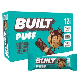 BUILT Bar Puff Protein Bars - Cookie Dough - 15g Protein Snack Bars with Collagen - Calorie Conscious, No Gluten Free - 12 Count