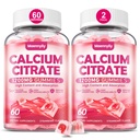 Citrate de calcium Gummies 1200 mg pour les adultes: Absorption Ultime Supplément de calcium pour les femmes et les hommes - Facile à digérer, végétalien, non-OGM, sans gluten - Fraise naturelle