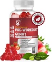 Gommies pré-entraînement naturelles pures avec extrait de fèves de café monohydratées et vertes créatine - énergie, focus, boost d'endurance, goût de fraise, 60 gommies