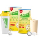 Almased repas de rechange Shakes for Weight Loss - Poudre de protéines - Kit de démarrage (Amande Vanilla Flavor, 2 Canettes de 17,6 oz + Bouteille Shaker + Scoop)