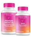 Pink Stork Premium Duo prénatal: Vitamine prénatale Premium + DHA, Probiotiques prénatals pour les femmes, Oméga 3 + Huile de poisson, Vitamine prénatale avec DHA et acide folique, Femmes-Owned