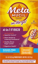 Métamucil Fibre 4-en-1 Psyllium Fibre Supplément Poudre sans sucre Packets à portion unique Boissons aromatisées orange 2 Boîtes de 30 Packets (OLD)