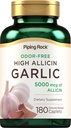 Piping Rock Odorless Knoblauch Pillen mit High Allicin | 180 Caplets | Odor Free | Vegetarisch, Non-GMO, Glutenfrei