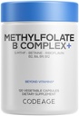 Codeage Compléments complexes de méthylfolate B - 5 MTHF, méthylcobalamine 1000mcg Vitamine méthylée B12, Riboflavine, Betaïne, Vitamines B6, Cycle de méthylation MTHFR - 2 mois - 120 capsules