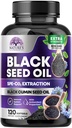 Capsules d'huile de graines noires 1000mg avec la thymoquinone - Nigella pure Sativa pour la santé de la peau et le soutien immunitaire, 100% huile de graines noires, Extraction étonnante au-dessus des graines de cumin noir pressées à froid - 120 Softgels