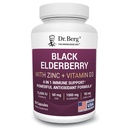 Dr. Berg Black Elderberry Kapseln (Advanced Immune Support*) mit 15.000 IU Vitamin D, 60 mg Zink, & 90 mg Camu Camu - (4-in-1) Sambucus Elderberry Immune Support Supplement - 90 Kapseln