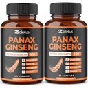 Zolotus Panax Rouge Coréen Ginseng + Ginkgo Biloba, Ashwagandha, Beetroot, Thé Vert - 120 Capsules (paquet de 2)
